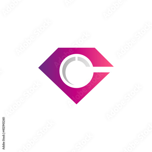 Diamond search logo. Diamond and  magnifying glass shape with flat logo concept