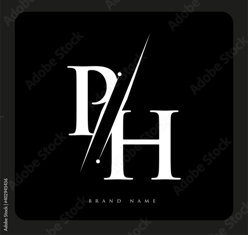 initial logo letter PH for company name black and white color and slash design. vector logotype for business and company identity.