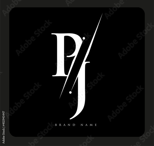 initial logo letter PJ for company name black and white color and slash design. vector logotype for business and company identity.