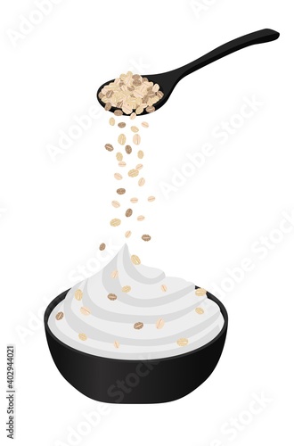 a bowl of yoghurt with oat sprinkled from the spoon