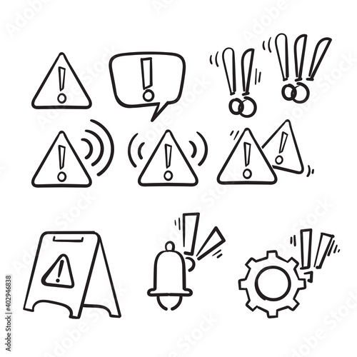 hand drawn Simple Set of Warnings Related Vector Line Icons in doodle style vector isolated