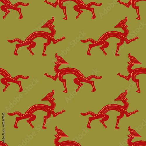 Seamless animl pattern with fantastic dragons. Ancient Chinese ethnic motif. photo