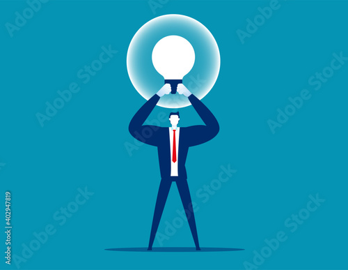 Manager holding best idea bulb. Creative good idea