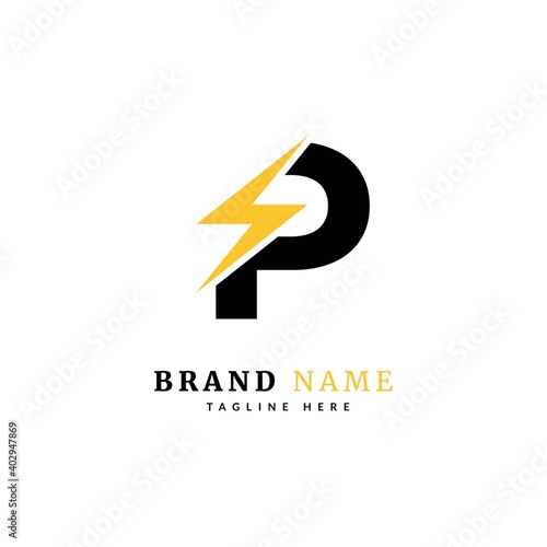 Initial letter P, Electricity Logo and icon Vector design Template. Power Energy Logo Design Element for company and business.