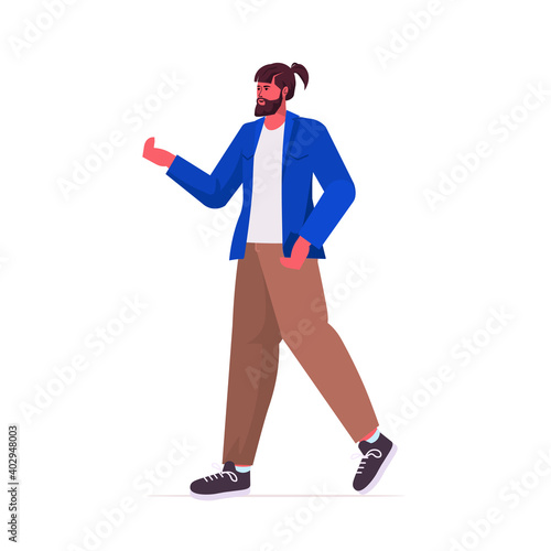 young man in casual trendy clothes male cartoon character standing pose full length vector illustration