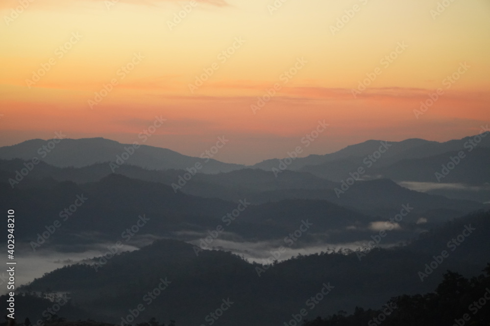 sunrise at the mountains and the sea of ​​mist at Doi Luang Muang Kong,Thailand
