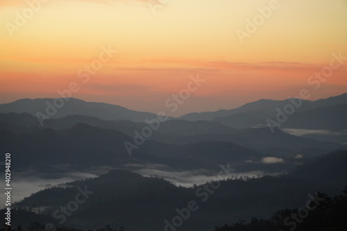sunrise at the mountains and the sea of ​​mist at Doi Luang Muang Kong,Thailand