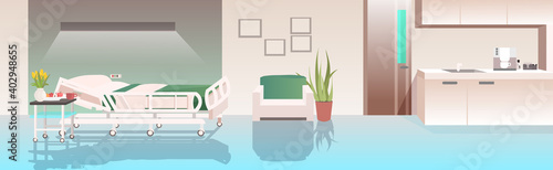 empty no people hospital ward modern clinic interior horizontal vector illustration