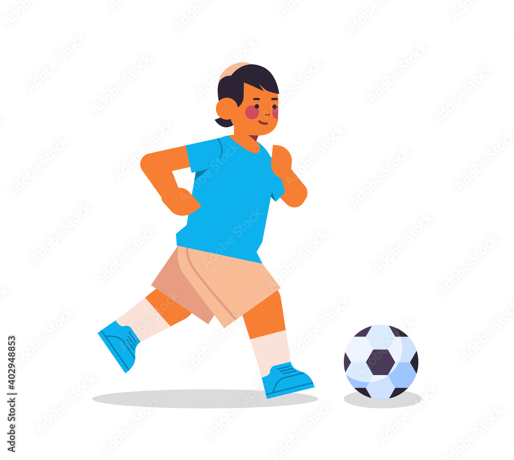 little arab boy playing football healthy lifestyle childhood concept full length isolated vector illustration