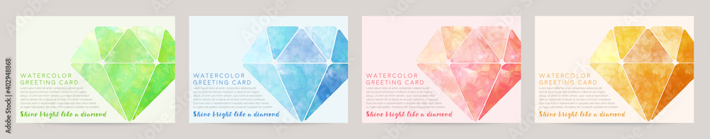 vector card design template with diamond illustration, watercolor decoration set - obrazy, fototapety, plakaty 