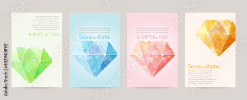 watercolor diamond illustration, vector card design template