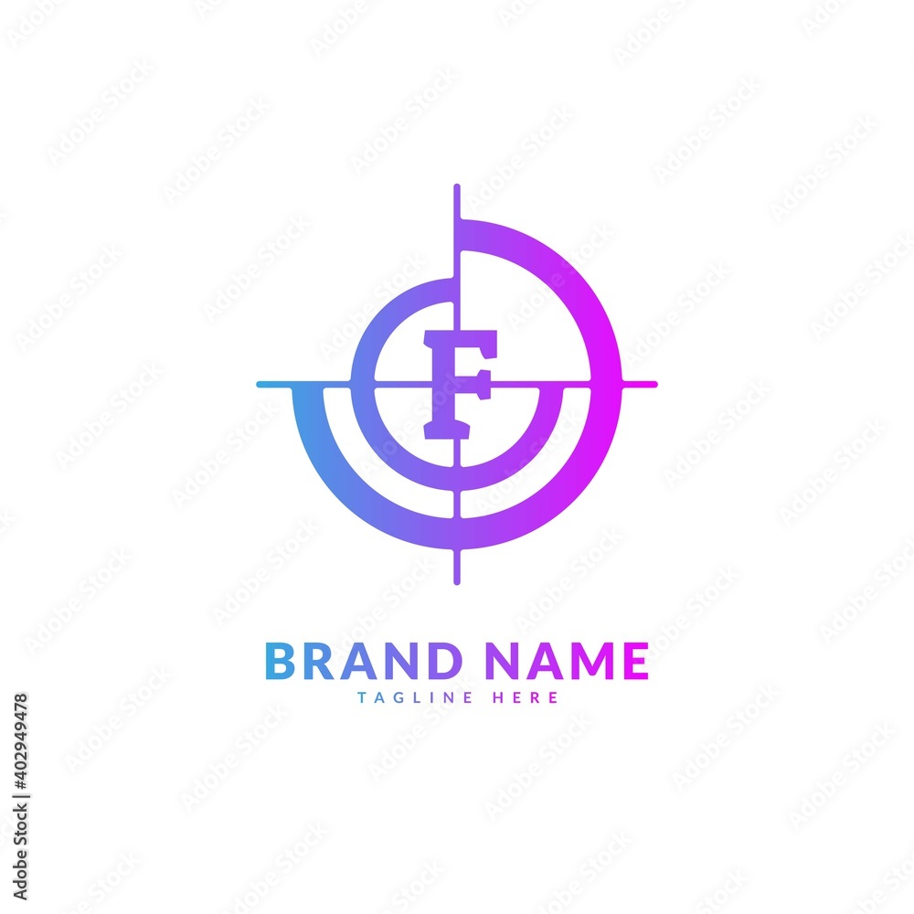 Initial letter F with circle target logo. Creative stylish target logo vector, fit for company and business Initial letter F with circle target logo. Creative stylish target logo vector, fit for company and business