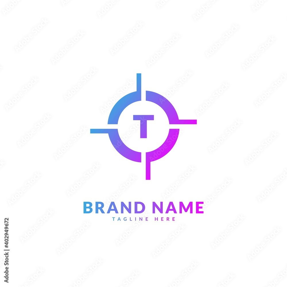 Obraz premium Initial letter T with circle target logo. Creative stylish target logo vector, fit for company and business
