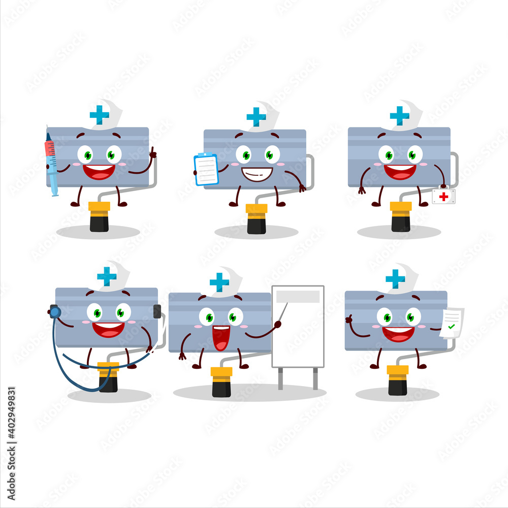 Doctor profession emoticon with roll paint brush cartoon character Doctor profession emoticon with roll paint brush cartoon character