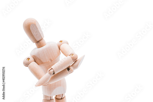 Isolated of wooden figure doll posing on white background - leader with confident concept