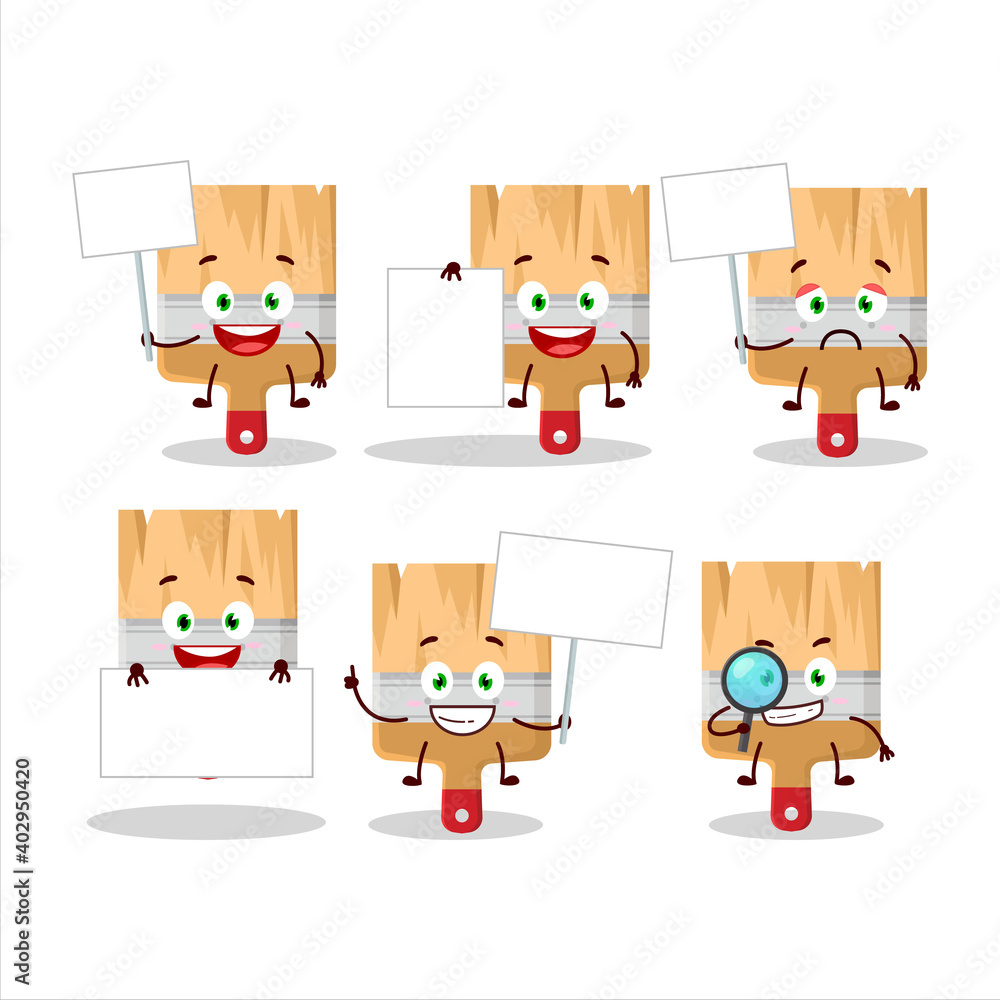 Wooden paint brushes cartoon character bring information board Wooden paint brushes cartoon character bring information board