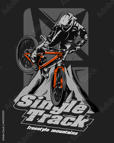  illustration of a racer going downhill, single track photo
