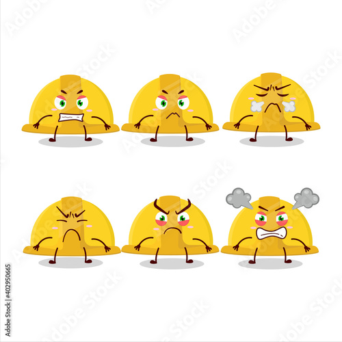 Yellow construction helmet cartoon character with various angry expressions