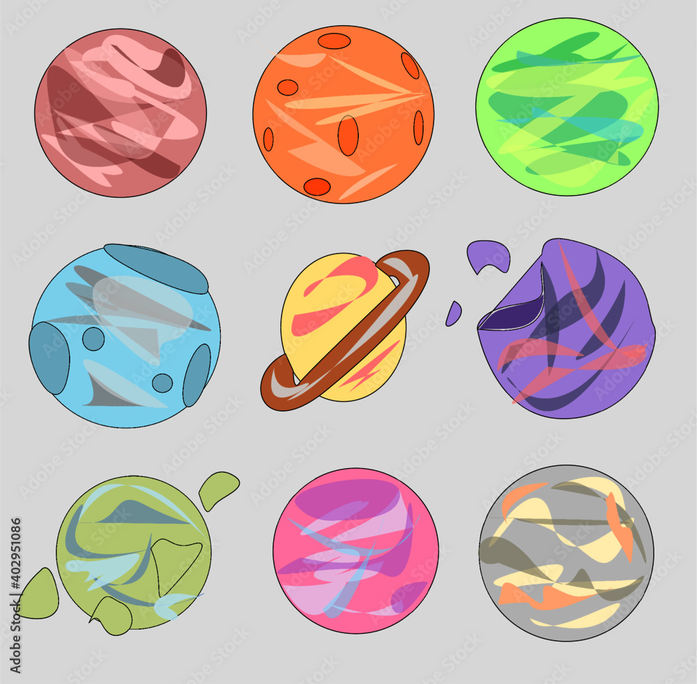 set of pastel planets set of pastel planets