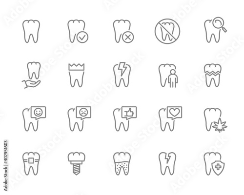 Set of teeth line icon. Healthy internal organ, tooth illness, diagnosis, treatment, oral cavity and more.