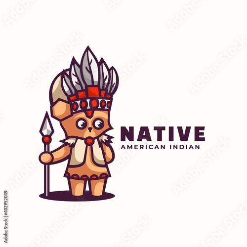 Vector Logo Illustration Native Mascot Cartoon Style.