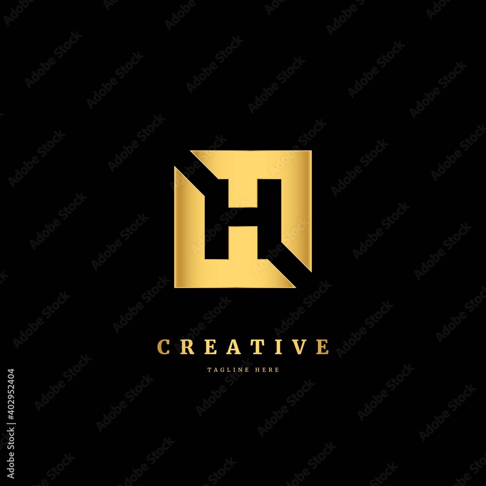 H logo. Initial letter H with gold color. Luxury slice logo design concept, fit for company and business.