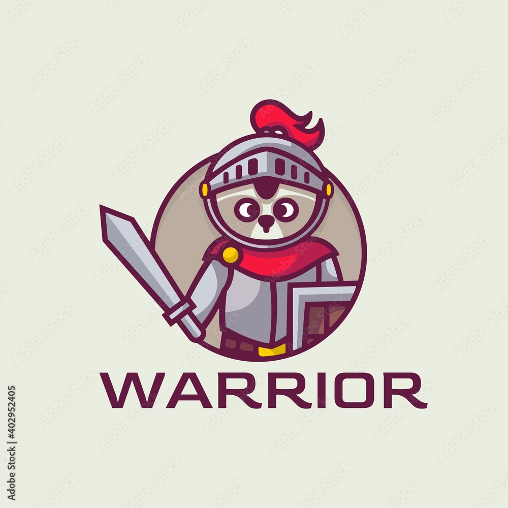 Vector Logo Illustration Warrior Mascot Cartoon Style.
