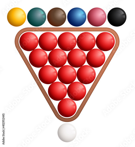 billiard balls for playing snooker in a wooden triangle. Sports design element for competitions. Vector
