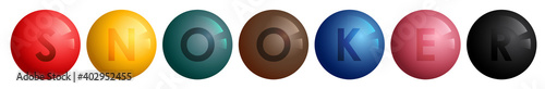 billiard balls for playing snooker with name of the game SNOOKER. Sports design element for competitions. Vector
