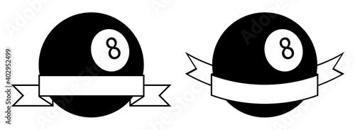 symbol set, sport ball for billiard on white background with ribbon. Pool and snooker competition. Isolated vector