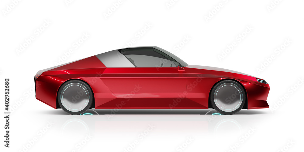 Naklejka premium Generic red brandless car isolated on white background. 3d rendering
