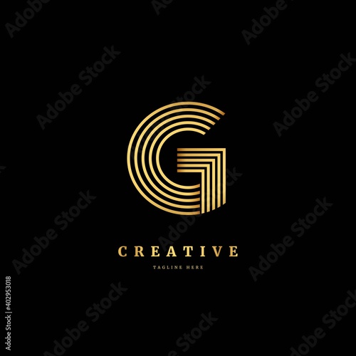 Initial letter G with striped line. Luxury monogram  logo design concept, fit for company and business.