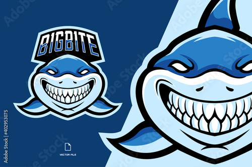 blue shark with big teeth mascot logo illustration for esport game team