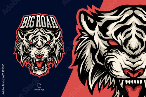 angry head white tiger mascot sport esport logo illustration for game gaming team