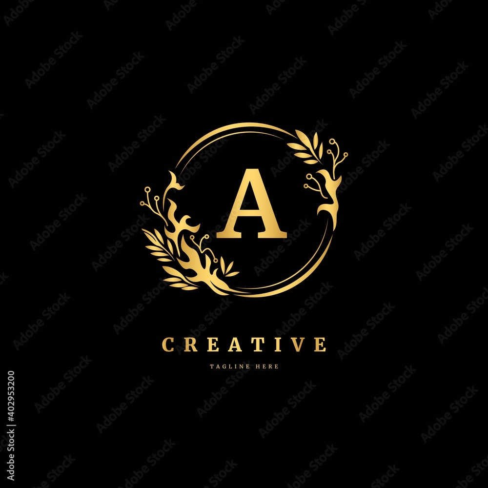 Initial letter A with leaf logo vector concept element, letter A logo with floral ornament Initial letter A with leaf logo vector concept element, letter A logo with floral ornament