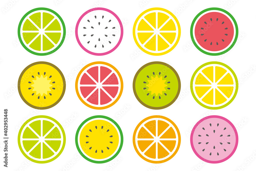 フルーツ 断面 オレンジ キウイ スイカ Stock Vector Adobe Stock
