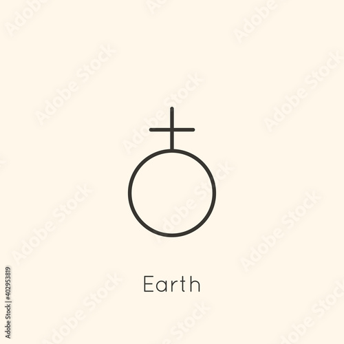Earth Planet Symbol in Minimal Liner Trendy Style. Vector Astrological Sign for Logo, Tattoo, Calendar , Horoscope. photo