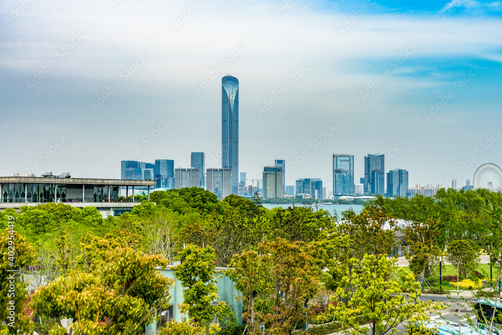 Fototapeta premium Financial District during the day in suzhou