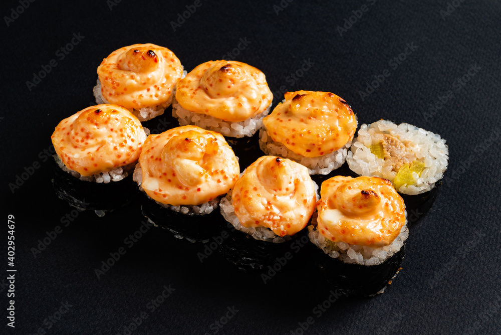 sushi set on the black background sushi set on the black background