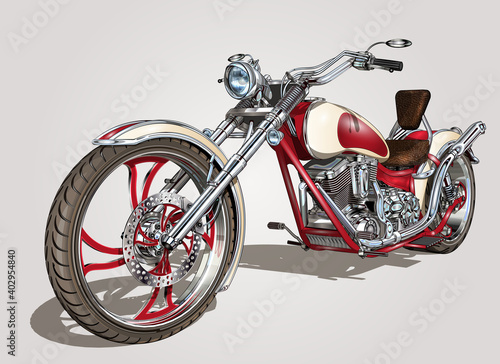 Classic vintage motorcycle isolated on white background.  