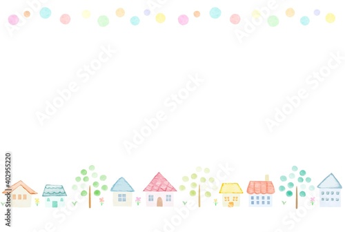 優しくてかわいい手描きの水彩の街並み風景9