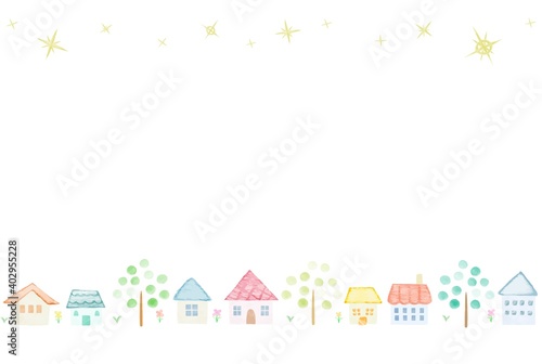 優しくてかわいい手描きの水彩の街並み風景10