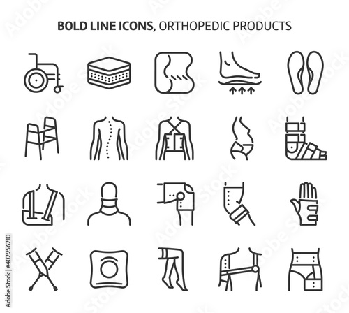 Orthopedic products, bold line icons