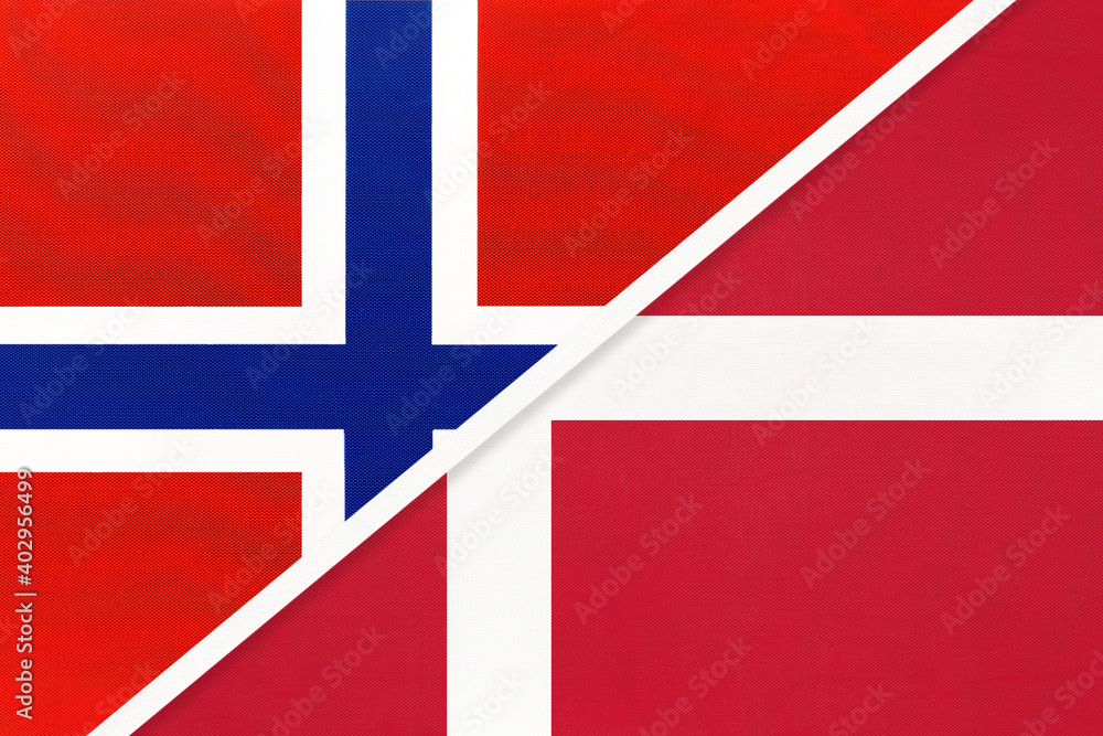 Fototapeta premium Norway and Denmark, symbol of national flags from textile.