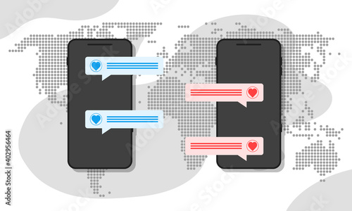 two mobile phones with love chart, distant relationship concept