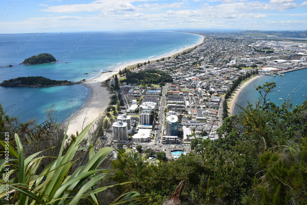 Mount Maunganui village as seen from the top of the mountain