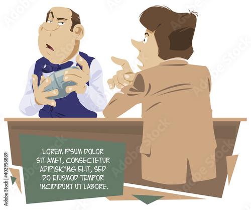 Businessman is asking bartender for cocktail. Illustration for internet and mobile website.