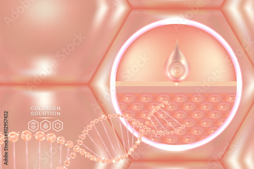Hyaluronic acid skin solutions ad, pink collagen serum drop with cosmetic advertising background ready to use, illustration vector.