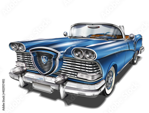 Retro car isolated on white background.   