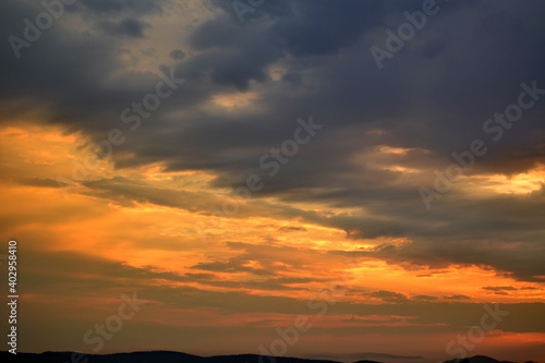 sunset, sky, sun, clouds, nature, orange © Tatyana